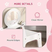 AIYAPLAY Kids Dressing Table With Mirror And Stool, Kids Vanity Table Make Up Set With Storage Drawers Gift For Aged 3–8 Years Old - White - White - View 6