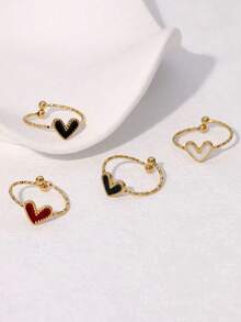 1枚不锈钢时尚黑白红珐琅心形戒指，适合女性日常佩戴和约会，情人节礼物 - 彩色 - 查看 1