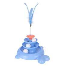 Torre de bolas para gatos de 3 niveles, juguete interactivo con pista desmontable y pluma para que los gatitos hagan ejercicio. - Azul - Ver 10