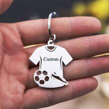 Customized Keychain Without Chain - Stainless Steel In Gold Tone, With Laser Cut Name And Jersey Design, Durable Casual Style Keychain, For Boy, Perfect Gift, Sports Fan, Sports Fan Accessories | Personalized Keychain | Durable Metal Keychain - Style 34 - View 3