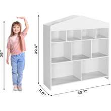 Organizador de juguetes para niños, estantería de madera de 40,7 pulgadas de ancho para casa de muñecas, guardería, con 9 compartimentos, para aula, sala de juegos - Blanco - Ver 2