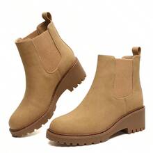 ZIITOP Womens Chelsea Wedge Boots Elastic Platform Slip On Waterproof Ankle Booties - Khaki Suede - View 11