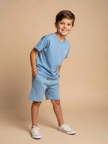 Mundo Coala Conjunto Infantil Masculino Camiseta Silk e Shorts - Azul - Azul - Visão 3