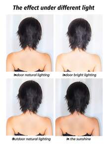 12-Inch Short Mullet Head Wigs With Bangs Synthetic Straight Women Black Short Hair Wig For Daily Party Cosplay - Black - View 7