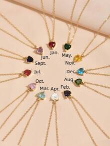 1pc Customized Birthstone Necklace, Square Gemstone Personalized Birthday Gift, Mother's Day Gift - Multicolor - View 14