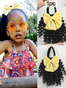 1pc Ponytail With Bow Clip Hair 8inch Kids Deep Wave Hair Go Afro Kinky Marley With Elastic For Girls - Natural Black - View 8