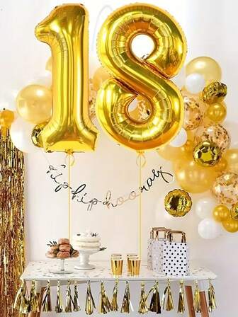 32 tum stora guldballonger, guldfärgade ballonger med nummer 18, 18-årsdekorationer, 18-årsfestdekorationer, 18-årsfesttillbehör
