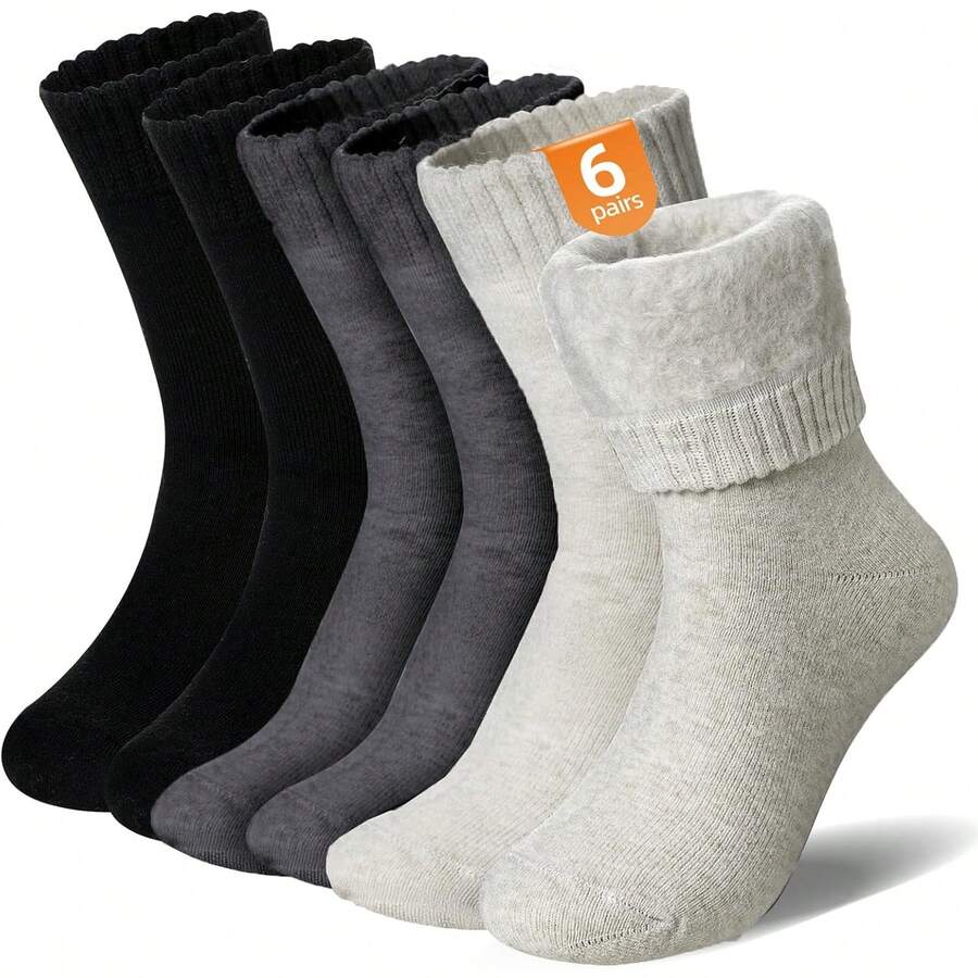 Calcetines Termicos Mujer y Hombres, Pack de 6 Calcetines Térmicos de Invierno,Calcetas Termicas Frio Lana para Senderismo,Ocio y Trabajo,Calcetas Calientes de Algodón Grueso para Navidad San Valentin - 1 - Ver 1