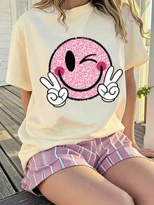 Tween Girl Cartoon Graphic Print Short Sleeve T-Shirt - Apricot - View 9