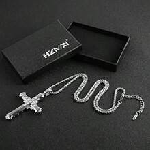 HZMAN Religion - Collar grande de acero inoxidable bizancio con circonita cúa para hombre cadena de 22 + 2 pulgadas Acero inoxidable Circonia cúa - como en la foto - Ver 8