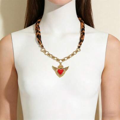 Women's Valentines Leopard Print Necklace Fashionable Heart/Sun Pendant Necklace Personalized Jewelry Accessories