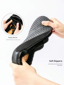 Pmoiste Women's Plush Soft Cushion Non-Slip Thick Bottom House Slippers, EVA Material, Black - Black - View 3