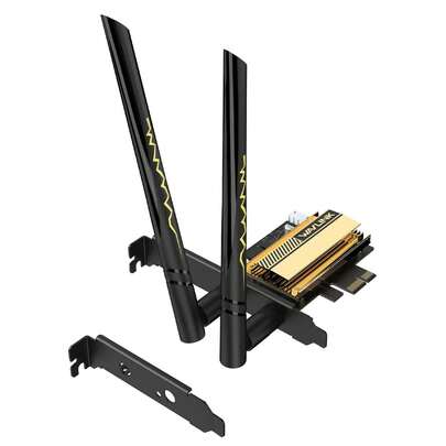 AX5400M WLAN 6E PCIe Adapter, Tri-Band AX210 Wireless Karte, unterstützt Bluetooth 5.3, MU-MIMO, WPA3, OFDMA, inkl. Low-Profile Halterung und Kühlkörper, Schnittstelle PCI-E X1/X4/X8/X16, kompatibel mit Windows 10/11 Computern