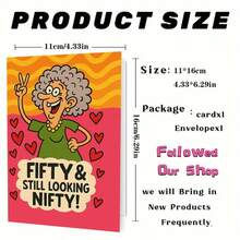 温馨的50岁生日贺卡（含信封）——“五十岁依然风韵犹存”设计，柔和而充满活力的老妇人形象，完美表达温暖祝福，是馈赠佳品。贺卡|柔美动人的50岁生日贺卡|纸质贺卡，爱心饰品