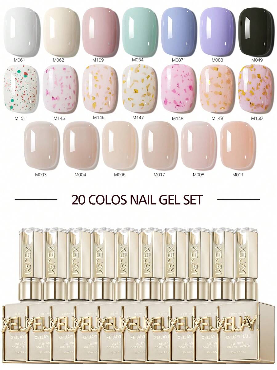 XEIJAYI Nail Art Fashion  Bright Color Nails 20 Colors Set 15ml Sky Blue Cherry Red Cream Yellow Popular Nail Polish Semi Permanent Nail Polish UV LED Nail Salon DIY Nail Salon Gel - 彩色 - 查看 1