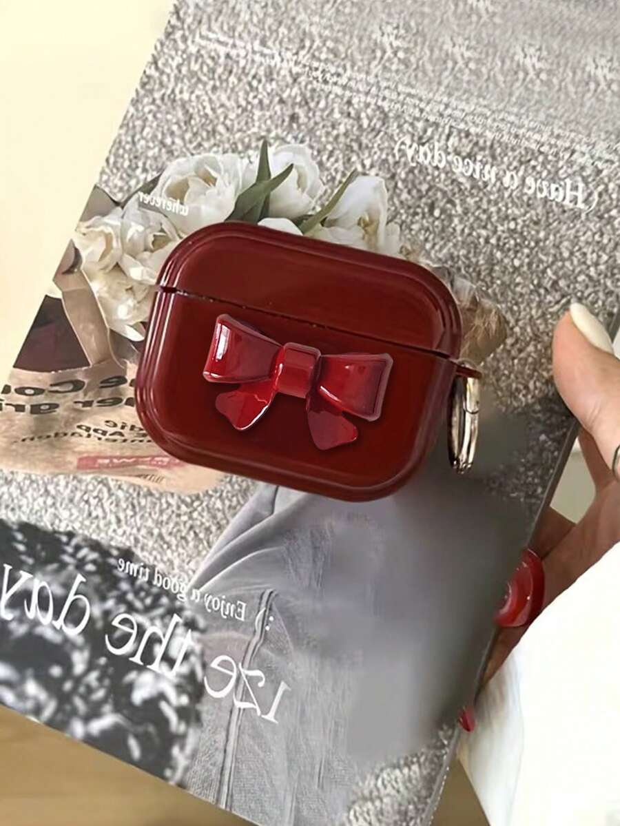 1个酒红色TPU+3D精致蝴蝶结耳机保护套，兼容、Pro 2、4无线蓝牙耳机 - 酒紅色 - 查看 1