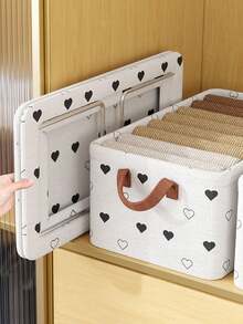 1个黑白可折叠收纳盒，可收纳衣物、裤子、玩具及杂物，带提手，适用于衣柜整理，适合家居、公寓、装饰，也可作为情人节礼物