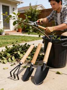3件套木制园艺铲套装 - 用于种植、移栽和松土的手动工具 - 彩色 - 查看 5