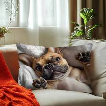 TOPSSCTR 1 față de pernă cu imprimeu vintage cu buldog francez, imprimare pe o singură față, lavabilă la mașină, închidere cu fermoar, material poliester, potrivită pentru diverse camere - ideală pentru Crăciun, Anul Nou, Ziua Îndrăgostiților (inserția de pernă nu este inclusă), față de pernă decorativă - Maro - Vizualizare 2