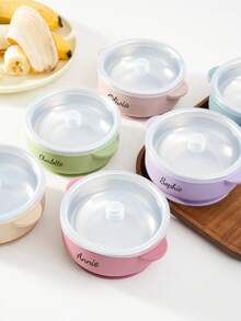1pc Print On Demand Baby Silicone Bowl With Removable Stainless Steel Inner Bowl And Suction Base, Baby Led Weaning Supplies - Multicolor - View 3