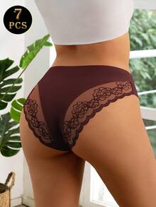 Pack de 7 bragas de tiro bajo para mujer, bragas triangulares, bragas de encaje, sexys - Multicolor - Ver 3