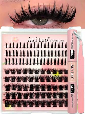  Kit de faux cils Asiteo 120 pièces, courbure D, effet mangas et fée, 2 styles, cils volumineux et duveteux, longueurs variées, pour une pose DIY. Colle 2 en 1 incluse, pince à épiler, kit maquillage pour faux cils individuels, idéal pour les festivals, les fêtes et un usage quotidien.