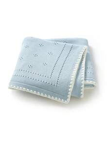 1 chiếc chăn len dệt kim cho bé, chất liệu có lỗ thoáng khí + viền hình vỏ sò, mềm mại và phù hợp cho mọi mùa, chăn nhẹ nhàng cho trẻ em, chăn cho xe đẩy trẻ sơ sinh, vật dụng thiết yếu cho trẻ sơ sinh. - xanh nhạt - Xem 9