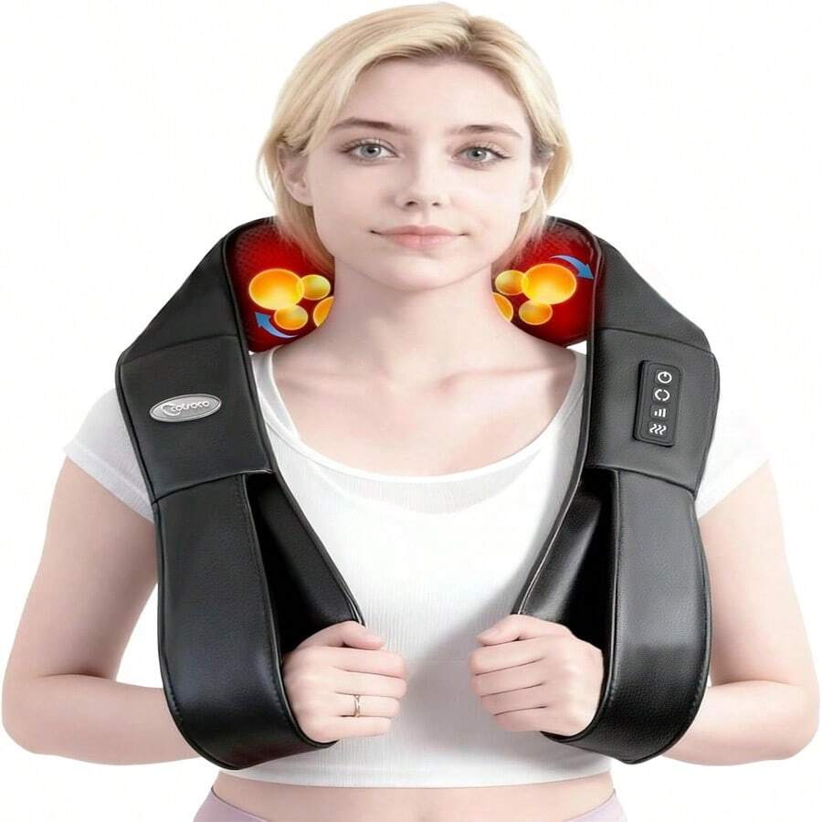 Masajeador de Espalda Masajeador de Cuello, Masajeador de Espalda y hombros con Calor, Masaje Cuello Shiatsu con 3 Velocidades, Masajeador Eléctrico para Hombros, Piernas, Pies, alivio del dolor Muscular Corporal, Regalos para Mamá y Papá - Negro1 - Ver 1