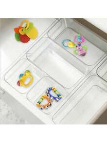 9pcs Transparent Drawer Storage Boxes, Makeup Organizer Boxes, Desktop Compartment Storage Boxes, Suitable For Cosmetics, Office Supplies And Miscellaneous Storage, Summer Girls Gift For Organization - White - View 2