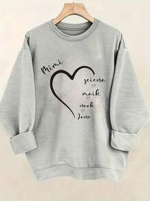 2026 Valentine Outfits For Women Custom Ladies Heart Name Pattern Sweatshirt - Crew Neck Pullover, Casual Long Sleeve Crew Neck Sweatshirt, Machine Washable Daily Comfortable Style, Soft Clothing, Autumn Winter Sweatshirt, Four Seasons Loose And Comfortable Valentine's Day - trắng - Xem 6