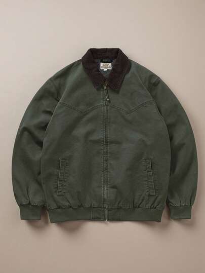 Men's Collared Colorblock Zip-Up Casual Jacket, Simple Workwear Style For Daily Commute And Leisure