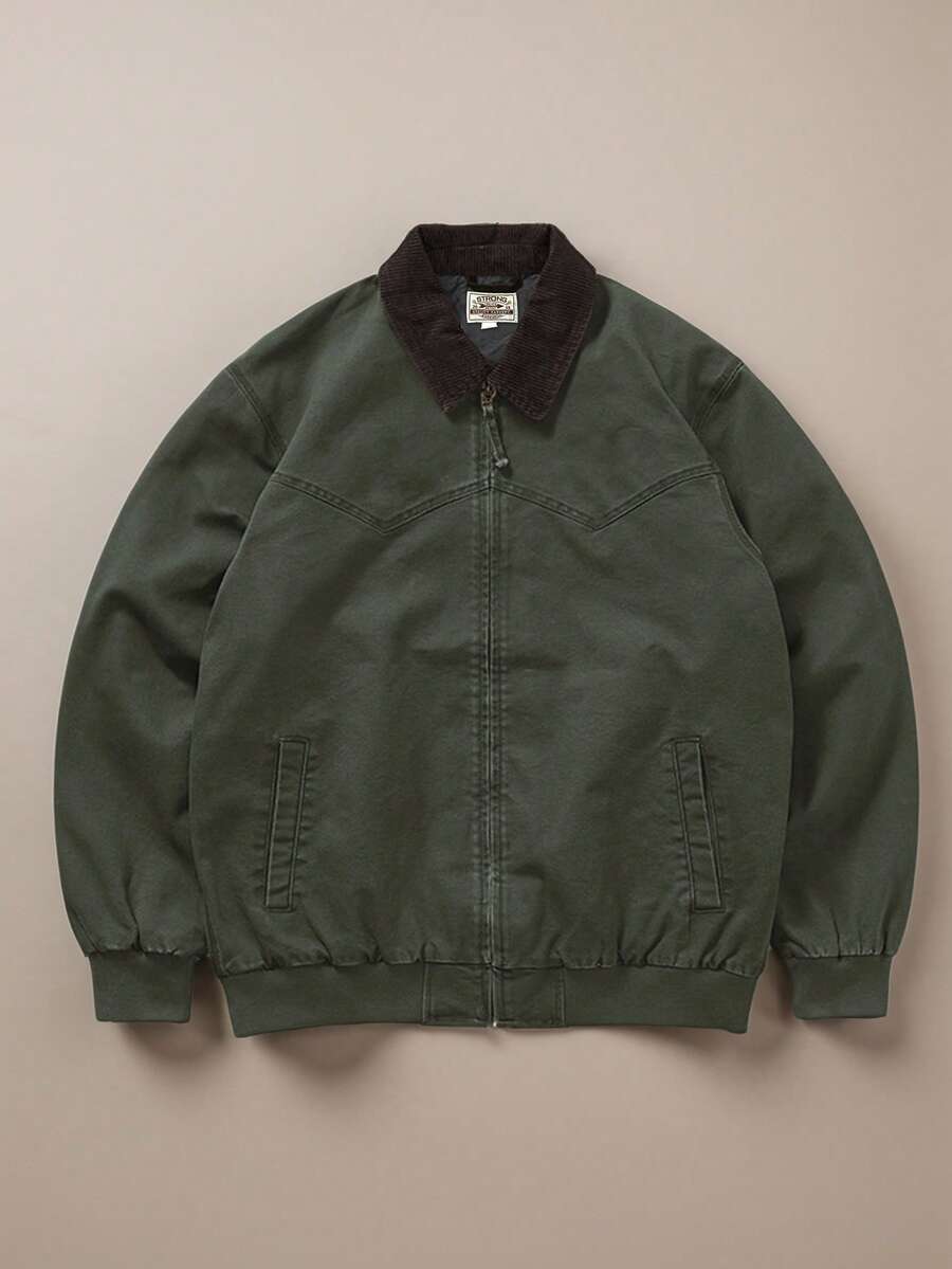 Men's Collared Colorblock Zip-Up Casual Jacket, Simple Workwear Style For Daily Commute And Leisure