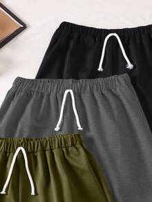Bộ 3 quần short thể thao thường ngày cho nam thiếu niên, có dây rút giả, màu trơn, chất liệu vải dệt kim nhẹ, thoải mái cho mùa xuân/hè đi học, các hoạt động ngoài trời, đạp xe, chạy bộ và mặc hàng ngày. - Nhiều màu - Xem 5