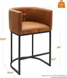 26" H Counter Height Bar Stools Set Of 3, Modern Barrel Counter Stools With Backrest And Arms, Linen Fabric Upholstered Accent Barstools For Kitchen Island,Support 450 LBS (Beige) - Walnut - 查看 3