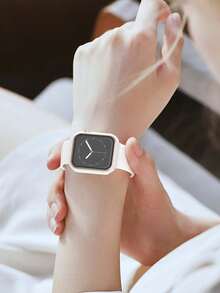 1个白色玫瑰金饰边时尚二合一保护壳，带超薄钢化玻璃屏幕保护膜，防震保护套，兼容 Series Ultra/SE/7/6/5/4/3/2/1，38/40/41/42/44/45/46/49mm，适用于屏幕保护膜 - 白色 - 查看 8