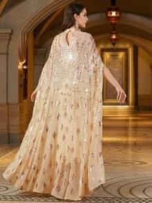 Women's Heavily Beaded & Sequined Embroidered Elegant Stand Collar 2 Pieces Arabic Style Dress, Suitable For Formal Occasions Such As Parties Spring - Apricot - View 2