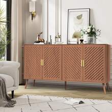 BueDeHai Wooden Storage Cabinet With 4 Doors, Kitchen Buffet Sideboard Cabinet Organizer, Versatile Storage Furniture For Living Room, Dining Room And Kitchen, Modern Home Decor, Brown - 棕色 - 查看 8