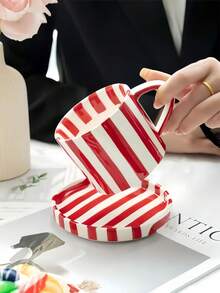 一套粉色条纹咖啡杯碟，简约欧式陶瓷杯碟套装，家用早餐牛奶杯、水杯、果汁杯、下午茶杯，礼品杯 - 彩色 - 查看 13