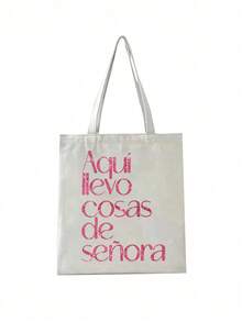 Unisex Tragetasche Set, inklusive Umhängetasche und Kosmetiktasche, minimalistischer College-Stil, Baumwollmaterial, faltbar, tragbar, strapazierfähige bedruckte Handtasche in Schwarz - Verschiedenfarbig - Übersicht 16