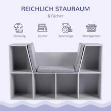 Children's Bookshelf With Stool, Children's Bench With 6 Compartments, Storage Chest With 3 Cushions, Toy Box, Ages 3+, Grey, 103 X 30 X 62 Cm - Grey - View 4