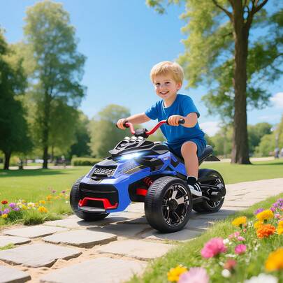  AIYAPLAY Kids Electric Ride On Car, 12V Ride On ATV Electric Vehicle Toy Car With MP3 Player, Horn, 2 Speeds, LED Lights, 3 Wheeler For Boys & Girls Ages 3-8, Blue