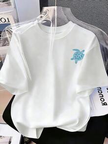 Tween Girls' Letter & Sea Turtle Graphic Round Neck Casual Short Sleeve T-Shirt - White - View 3