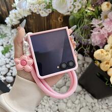 Korean Style Cute Pink Phone Case With Flower Pendant And Anti-Loss Lanyard, Compatible With Samsung Galaxy ZFlip7, Flip8, Z Flip6, ZFlip 5, Shockproof Back Cover, Also Compatible With Motorola And Flip Phones - Pink - View 10