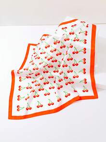 1pc Women's Cherry Lemon Theme Silk Scarf, Contrast Color Satin Small Square Scarf, Fresh Neck Decor Neckerchief For Spring/Summer - Multicolor - View 4