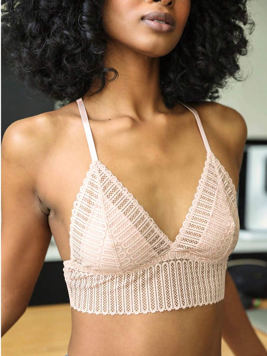 Ribbed Racerback Bralette – Lace Detail Comfort - 臉紅 - 查看 1