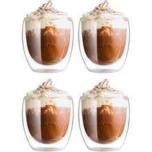 Christmas Double Wall Glass Coffee Mugs Set Without Handle, 8.5oz Tea Cups, Clear Glass Drinkware For Espresso, Latte,Hot Beverages 4-Pack - trong suốt - Xem 1