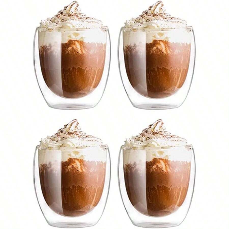 Christmas Double Wall Glass Coffee Mugs Set Without Handle, 8.5oz Tea Cups, Clear Glass Drinkware For Espresso, Latte,Hot Beverages 4-Pack - trong suốt - Xem 1