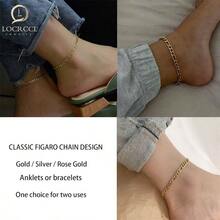 Figaro Link Chain Anklets Women 14k Gold Plated Hip Hop Punk Stainless Steel 4mm Anklets Bracelets 2024 Gifts Women - 金色 - 查看 4
