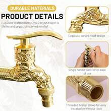 ZABE 复古水龙头，户外水龙头，复古黄铜，龙形，装饰性仿古风格水龙头，花园水龙头，复古风格，壁挂式，适用于庭院、露台、泳池，是园艺爱好者和家居装饰爱好者的理想之选。 - 金色 - 查看 5
