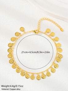 1pc 18K Gold Plated Minimalist Tassel Or Bell Pendant Anklet, Suitable For Women And Girls Everyday Wear - Coin Pendant - View 6